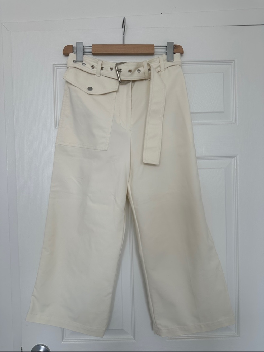 3.1 Phillip Lim Cream Wide-Leg Cropped Pants with Belt